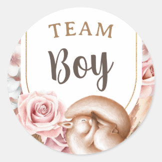 Sticker Rond Boho Baby Gender Reveal Team Boy