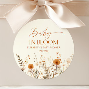 Sticker Rond Boho Baby In Bloom Baby shower Fleur sauvage