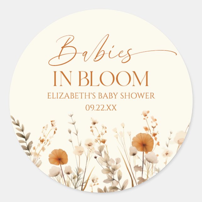 Sticker Rond Boho Baby In Bloom Fleur sauvage Twins Baby shower (Devant)