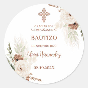 Sticker Rond Boho Baptême espagnol Invitation