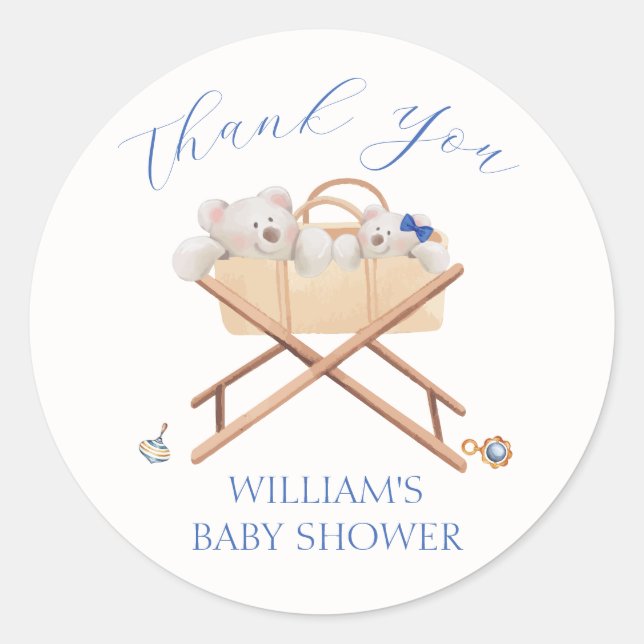 Sticker Rond Boho Bear Bassinet Toy Baby shower (Devant)