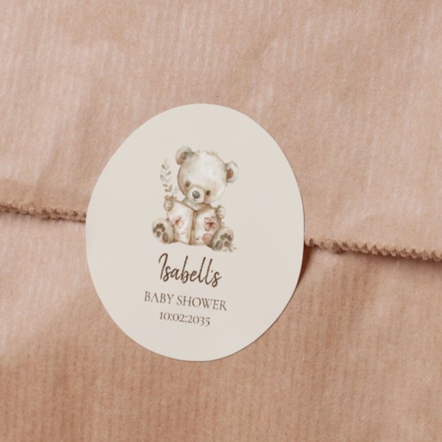 Sticker Rond Boho Bearly Wait Storybook Bear Baby shower (Créateur téléchargé)