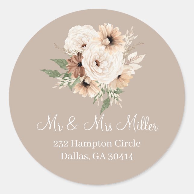 Sticker rond Boho Beige Floral Classique (Devant)