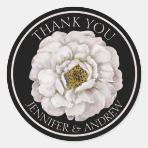 Sticker Rond Boho Blanc Floral & Noir Mariage Favoriser