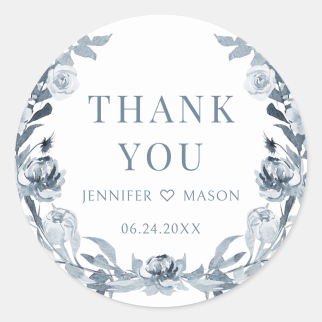 Sticker Rond Boho bleu gris foncé mariage merci (Devant)