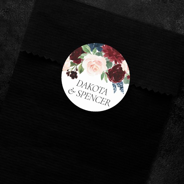Sticker Rond Boho Bloom | Burgundy Rouge et bleu marine Personn (Créateur téléchargé)