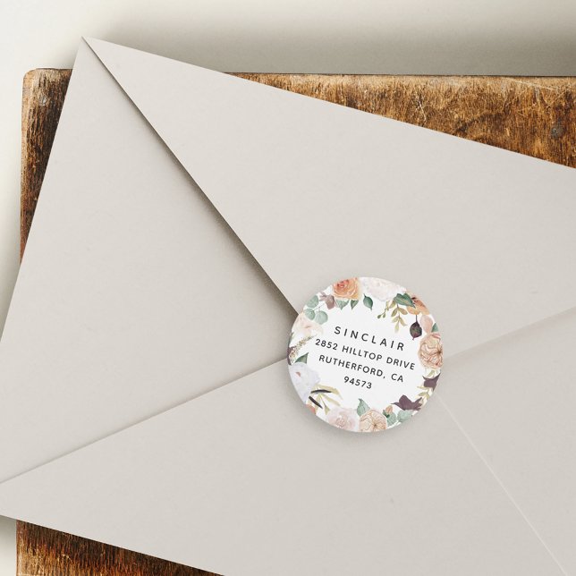 Sticker Rond Boho Blooms Floral Adresse de retour (Créateur téléchargé)