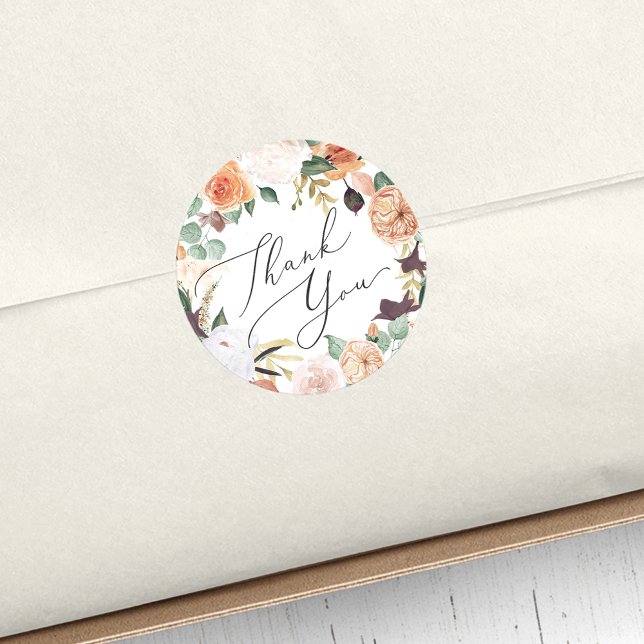 Sticker Rond Boho Blooms Moderne Floral Merci Favoriser (Créateur téléchargé)