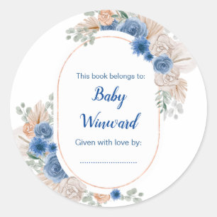 Sticker Rond Boho Blue Pampas Grass Baby shower