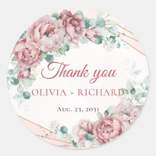Sticker Rond Boho blush flora wreath eucalyptus or cadre clones