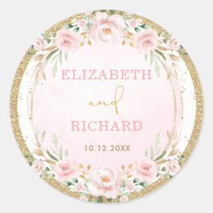 Sticker Rond Boho Blush Flower Fairy Conte mariage Favoriser