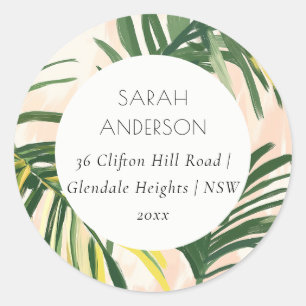 Sticker Rond Boho Blush Green Tropical Palm Beach Adresse :