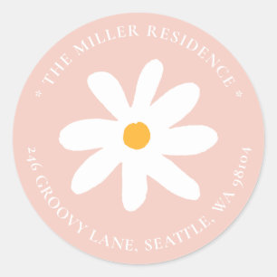 Sticker Rond Boho Blush Pink Daisy Floral Adresse de retour Lab