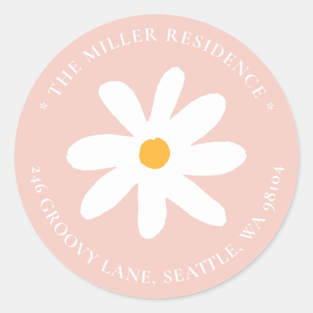 Sticker Rond Boho Blush Pink Daisy Floral Adresse de retour Lab (Devant)