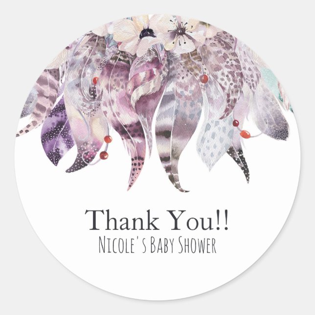 Sticker Rond Boho Bohemian Feathers Rustique Floral Party Favor (Devant)
