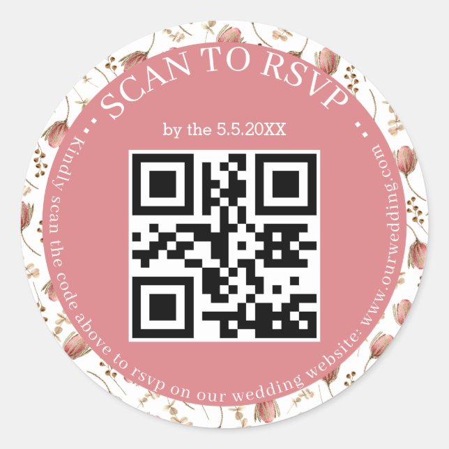 Sticker Rond boho botanique rsvp qr code mariage (Devant)