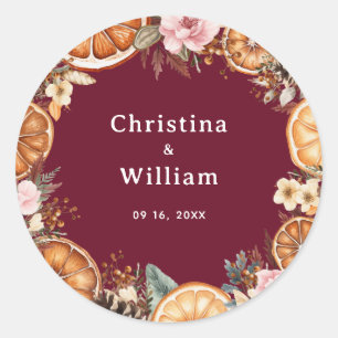 Sticker Rond Boho Bourgogne Vacances d'hiver Mariage Floral