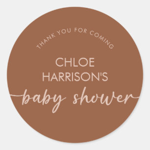 Sticker Rond Boho Brown Terracotta Baby shower Script beige