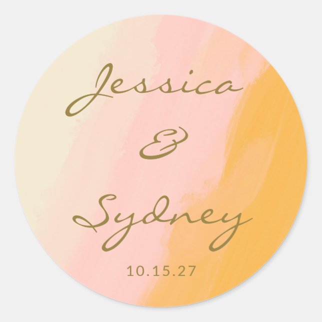 Sticker Rond Boho Chic Abstrait Aquarelle rose Jaune Mariage (Devant)