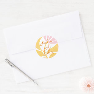 Sticker Rond Boho Chic Abstrait Moderne Fleurs Colorées Mariage