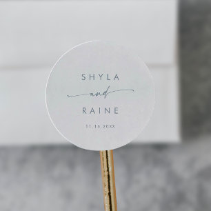 Sticker Rond Boho Chic Ardoise Bleu Noms Enveloppe Phoques