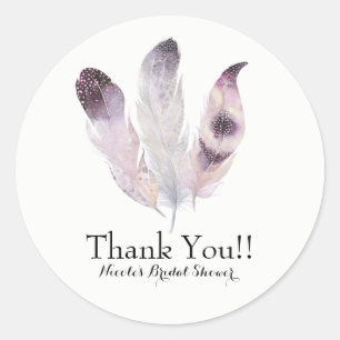 Sticker Rond Boho Chic Bohème Plumes Faveur de Fête Personnalis