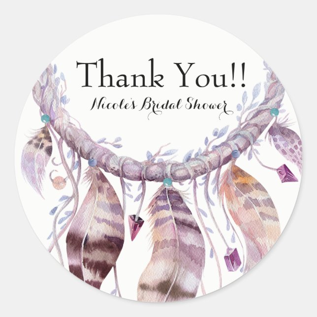 Sticker Rond Boho Chic Bohemian Feathers Dream Catcher Favorise (Devant)