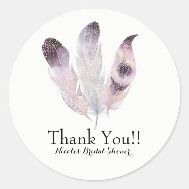 Sticker Rond Boho Chic Bohemian Feathers Party Favoriser Custom (Devant)