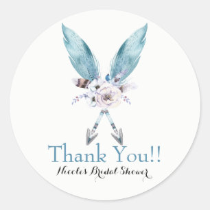 Sticker Rond Boho Chic Bohemian Flèches Plumes Floral Party