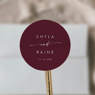 Sticker Rond Boho Chic Bourgogne Rouge Noms Enveloppe Phoques