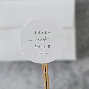 Sticker Rond Boho Chic Green et White Names Enveloppe Phoques