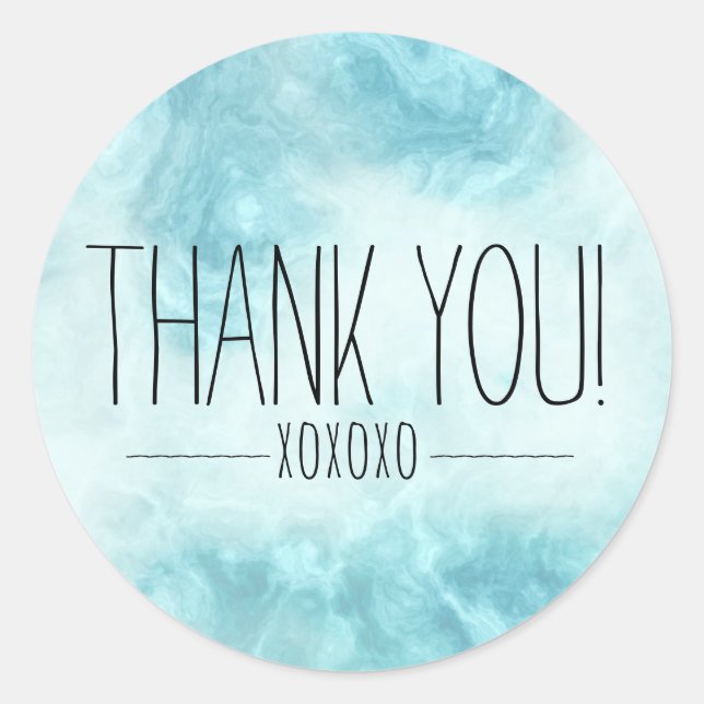 Sticker Rond Boho Chic Merci bleu moderne XOXOXO (Devant)