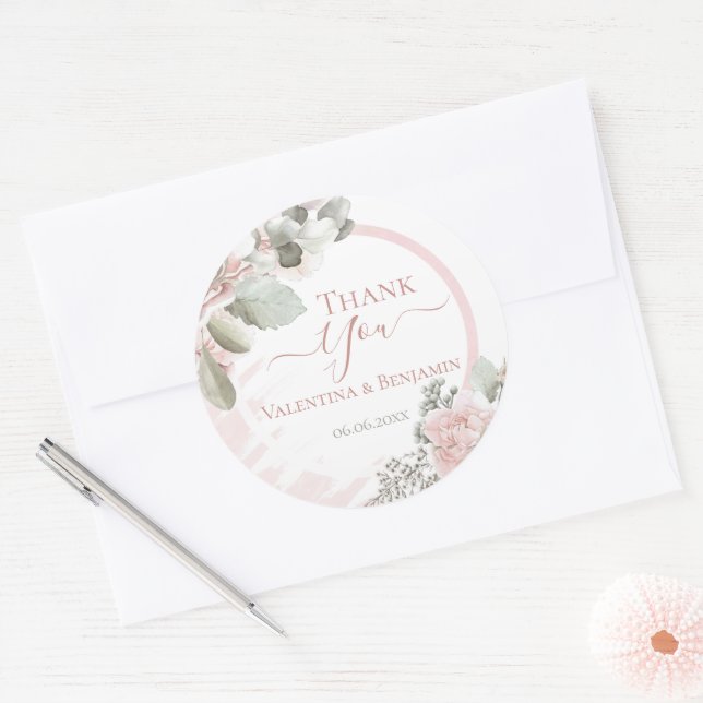 Sticker Rond Boho chic Merci rose floral roux (Enveloppe)