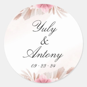 Sticker Rond Boho Chic Rose moderne et Mariage Champagne