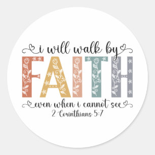 Sticker Rond Boho Chrétien Marche par la Foi Verset Biblique Fl