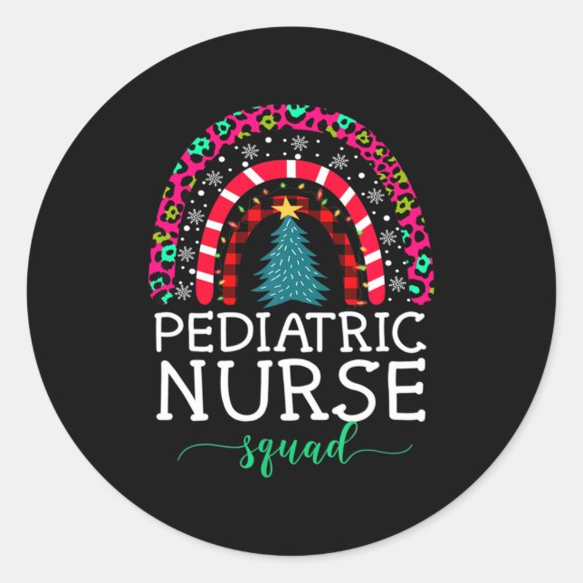 Sticker Rond Boho Christmas Leopard Rainbow Pediatric Nurse Squ (Devant)