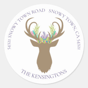 Sticker Rond Boho Christmas Reindeer Lavender Adresse Turquoise