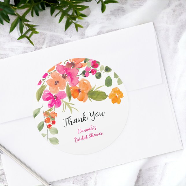 Sticker Rond Boho chute orange floral aquarelle nuptiale (Boho fall orange floral watercolor bridal shower classic round sticker)