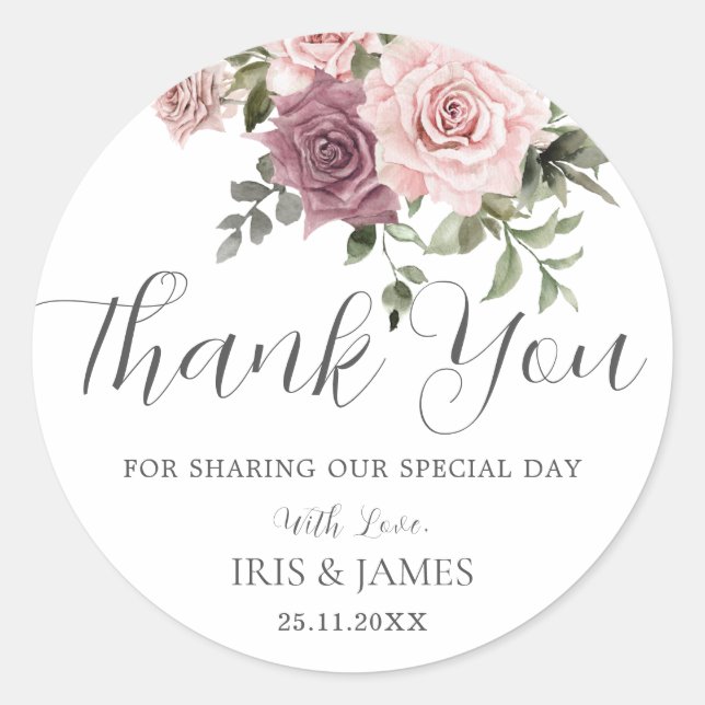 Sticker Rond Boho Cinnamon Rose Blush Rose Floral Wedding Favor (Devant)