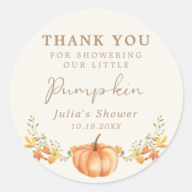 Sticker Rond Boho Citrouille Automne Foliage Merci Faveur (Devant)