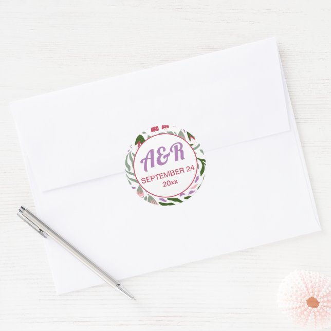 Sticker Rond Boho coloré folklore fleurs cadre rond mariage (Enveloppe)