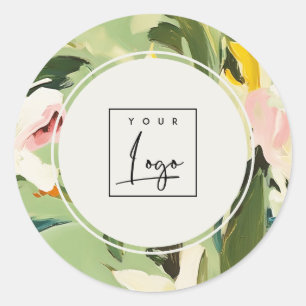 Sticker Rond Boho Colorful vert rose peint logo floral