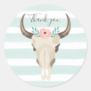 Sticker Rond Boho Cow Skull