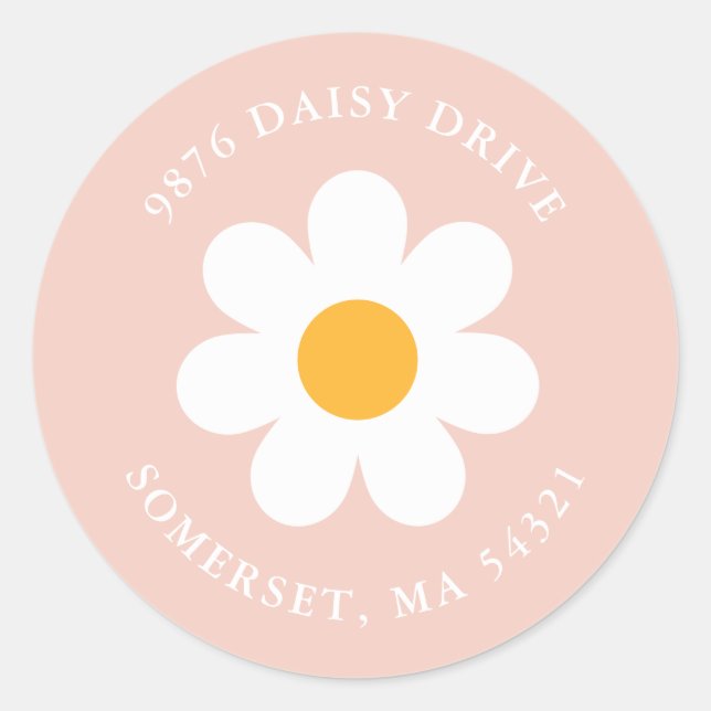 Sticker Rond Boho Daisy Anniversaire Fête Adresse de retour (Devant)