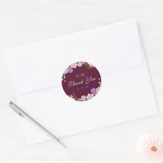 Sticker Rond Boho Deep Wine Party favorise le Mariage floral