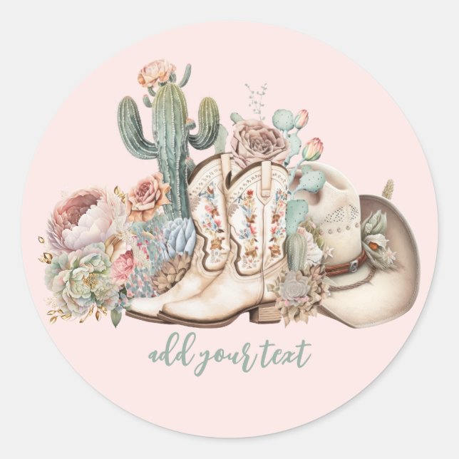 Sticker Rond Boho désert cowgirl cowboy bottes de cowboy casque (Devant)