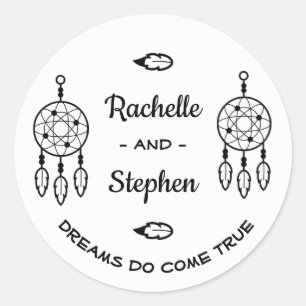 Sticker Rond Boho Dream Catcher Mariage Fiançailles noir blanc