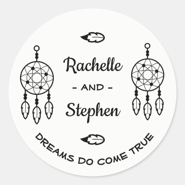 Sticker Rond Boho Dream Catcher Mariage Fiançailles noir blanc (Devant)