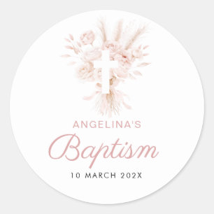 Sticker Rond boho dusty rose pampas baptême floral
