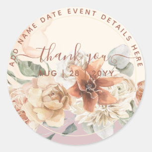 Sticker Rond Boho Dusty Rose Pampas Grass Merci Favoriser
